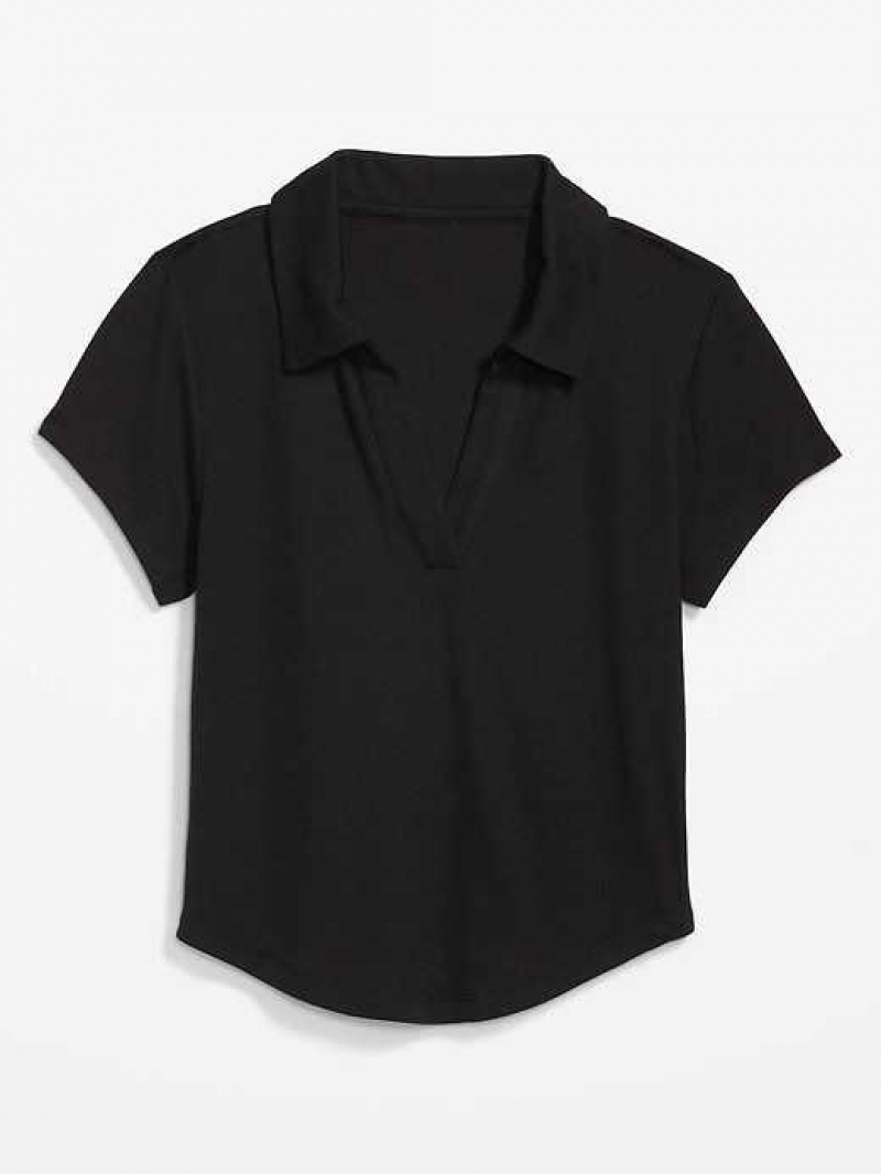 Old Navy UltraLite Rib-Knit Cropped Polo Shirt Black | LHJ847605