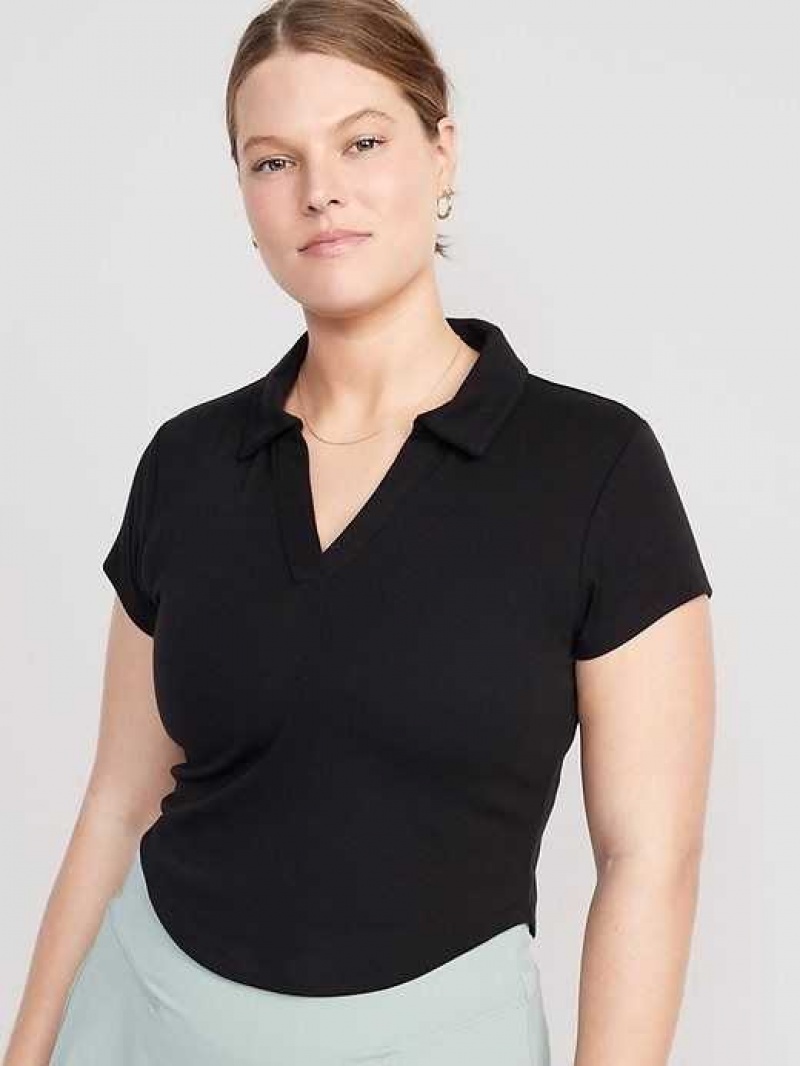 Old Navy UltraLite Rib-Knit Cropped Polo Shirt Black | LHJ847605