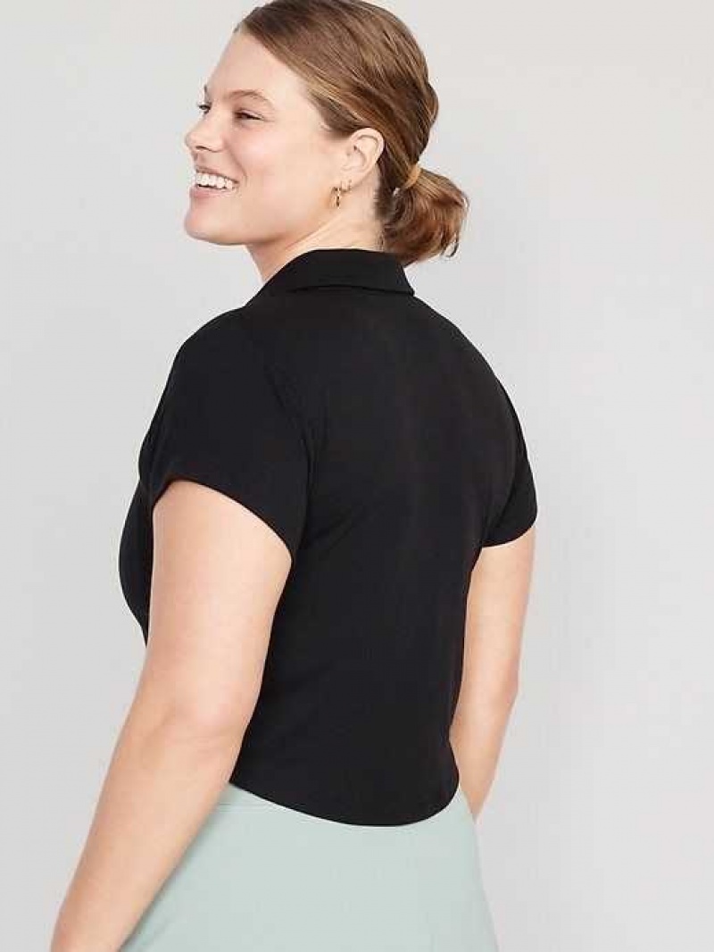 Old Navy UltraLite Rib-Knit Cropped Polo Shirt Black | LHJ847605