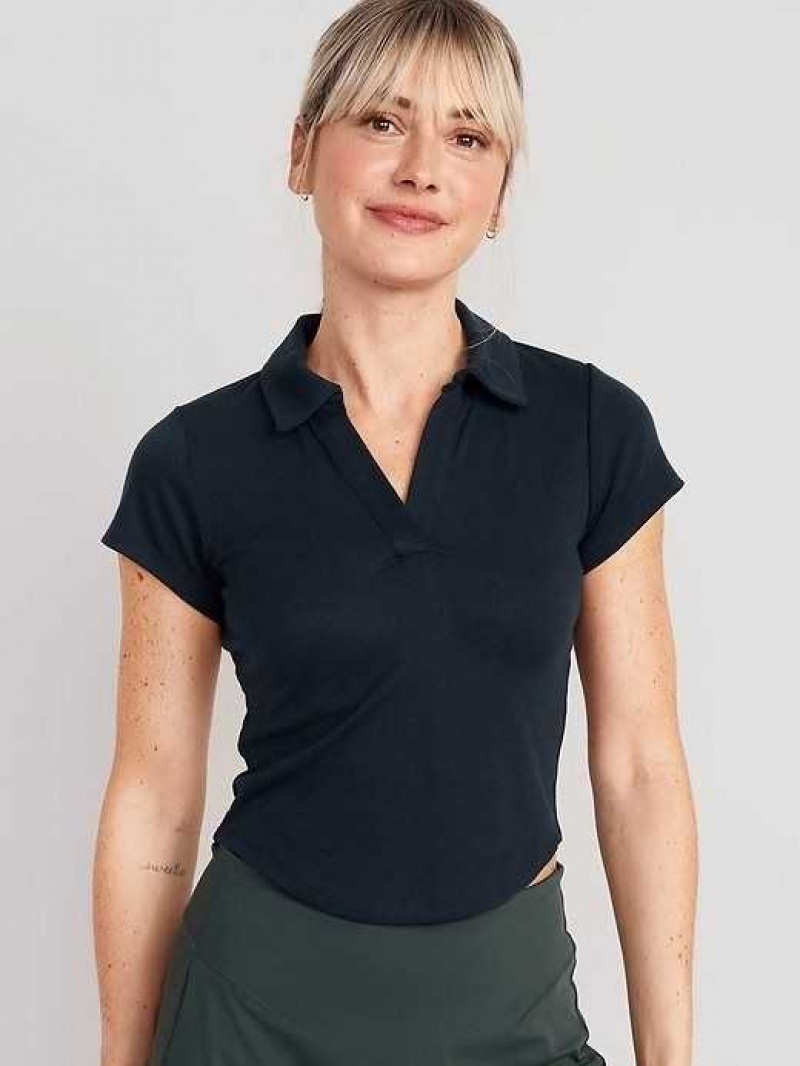 Old Navy UltraLite Rib-Knit Cropped Polo Shirt Navy | KDS526719