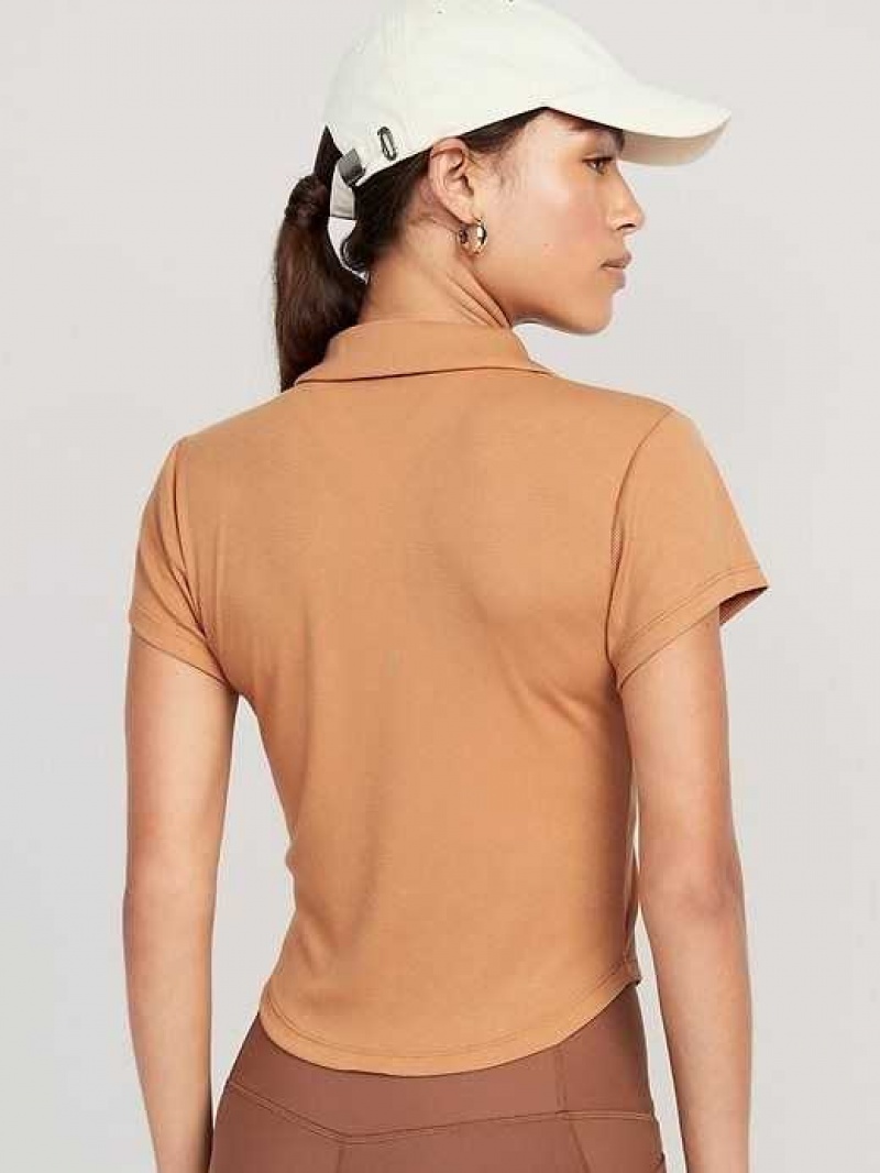 Old Navy UltraLite Rib-Knit Cropped Polo Shirt Caramelized Toffee | GCZ064728