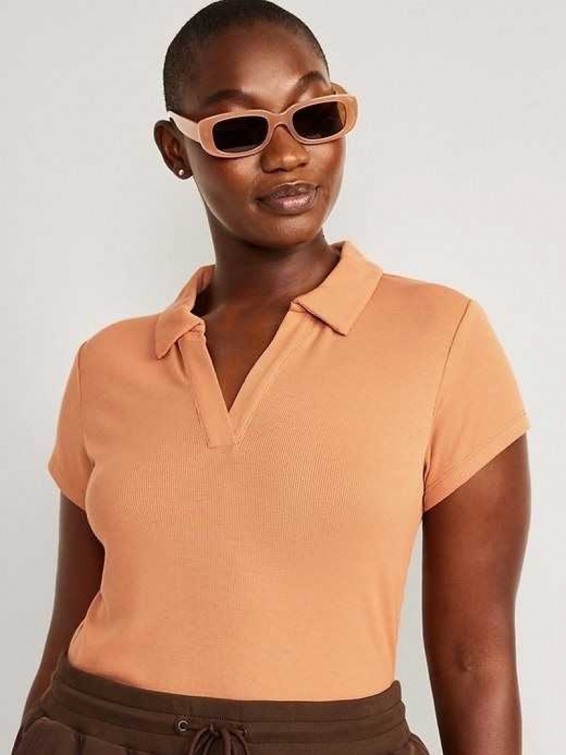 Old Navy UltraLite Rib-Knit Cropped Polo Shirt Caramelized Toffee | GCZ064728