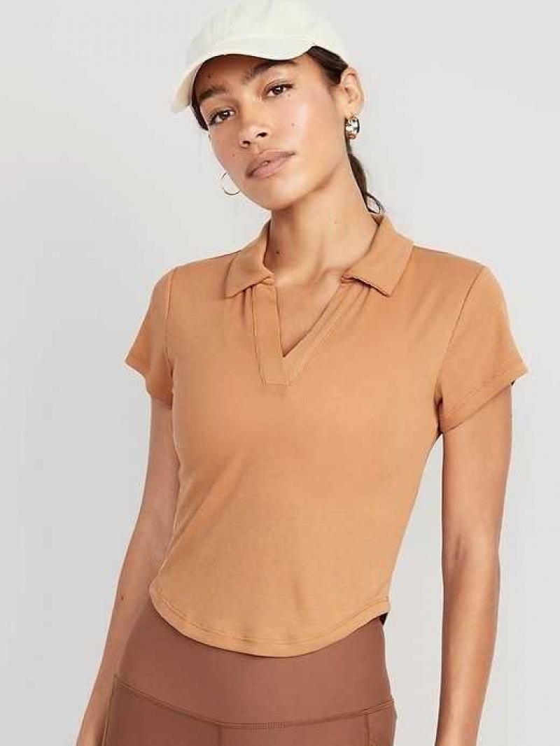 Old Navy UltraLite Rib-Knit Cropped Polo Shirt Caramelized Toffee | GCZ064728