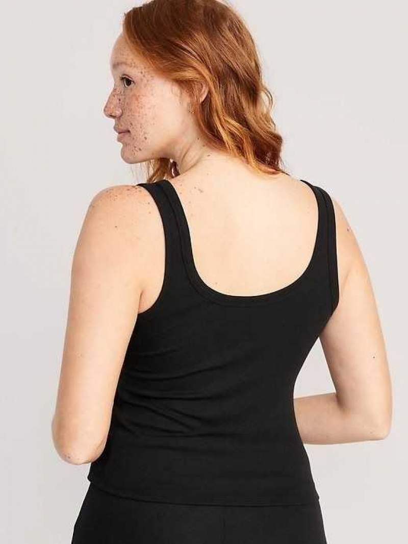 Old Navy UltraLite Rib-Knit Henley Lounge Tank Top Black | PVX042751