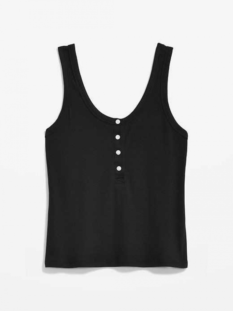 Old Navy UltraLite Rib-Knit Henley Lounge Tank Top Black | PVX042751