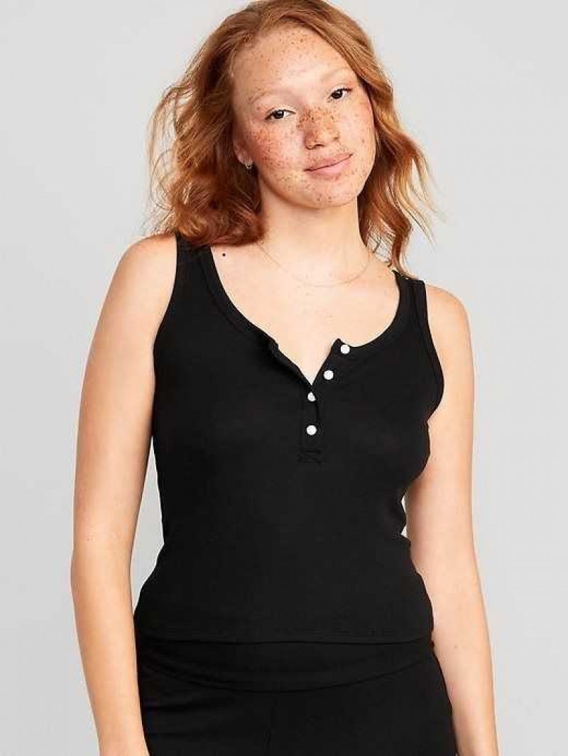 Old Navy UltraLite Rib-Knit Henley Lounge Tank Top Black | PVX042751