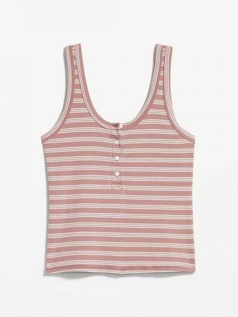 Old Navy UltraLite Rib-Knit Henley Lounge Tank Top Brown Stripes | NHR352190