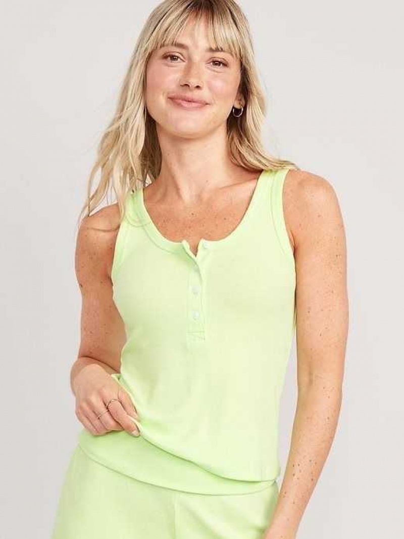 Old Navy UltraLite Rib-Knit Henley Lounge Tank Top Soft Limon | YNE974536