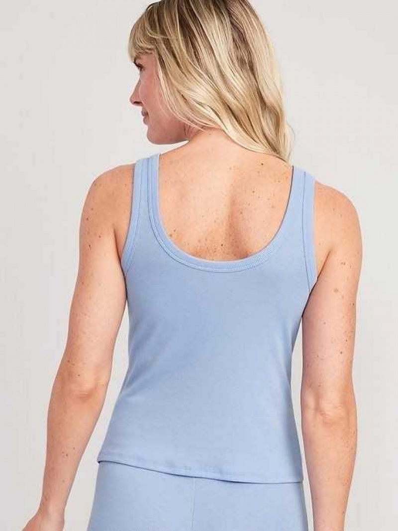 Old Navy UltraLite Rib-Knit Henley Lounge Tank Top Blue | JAD129347