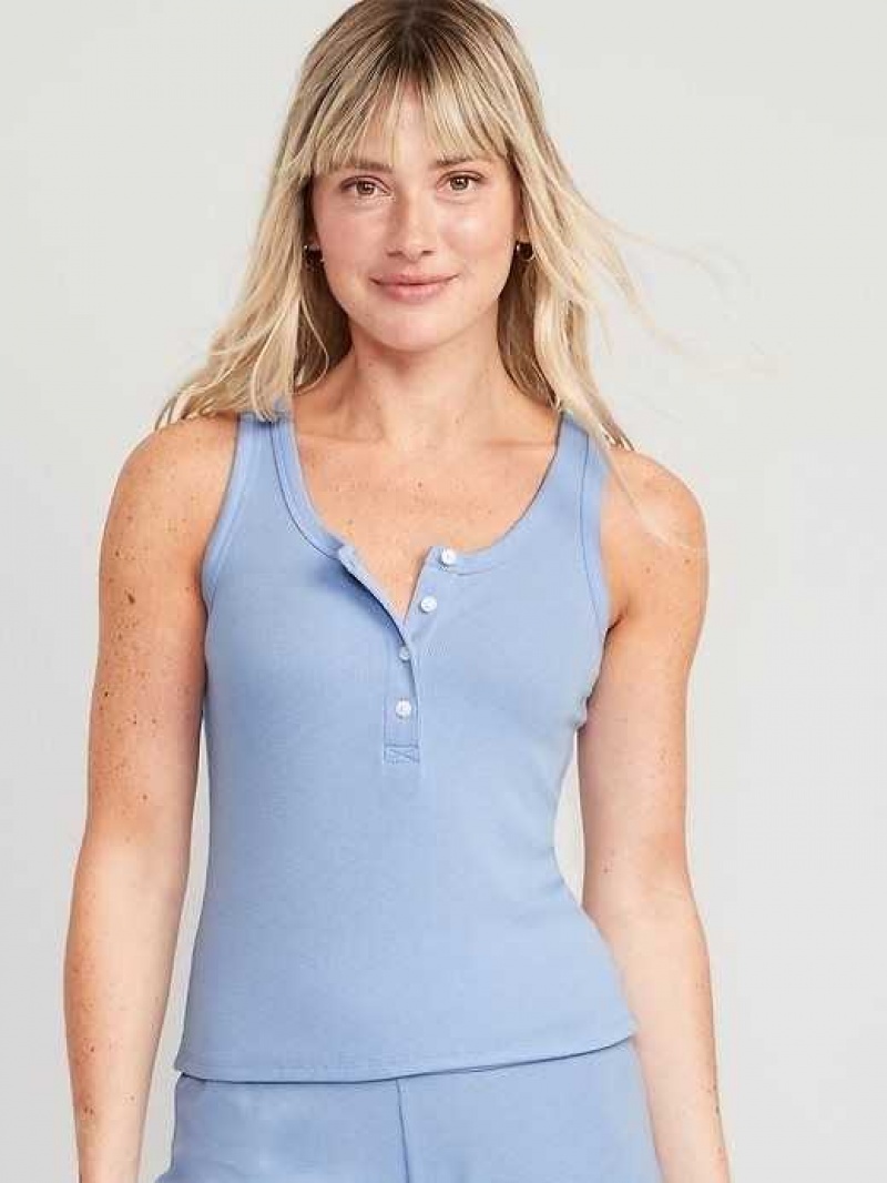 Old Navy UltraLite Rib-Knit Henley Lounge Tank Top Blue | JAD129347