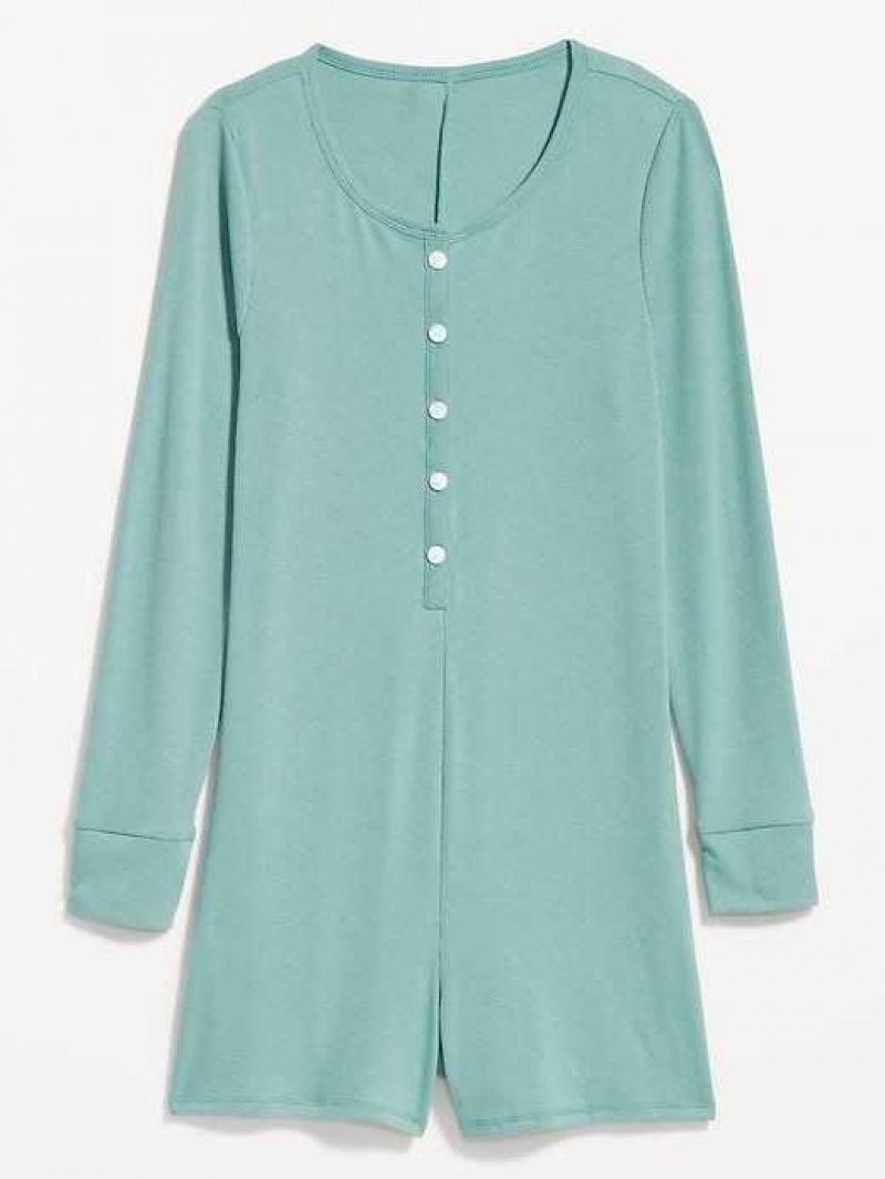 Old Navy UltraLite Rib-Knit Henley Pajama Romper Green | FPE420156