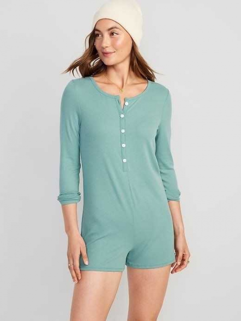 Old Navy UltraLite Rib-Knit Henley Pajama Romper Green | FPE420156