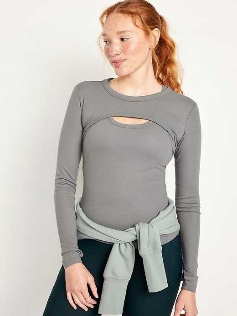 Old Navy UltraLite Rib-Knit Layering Shrug Top Cinder Smoke | MVK721348