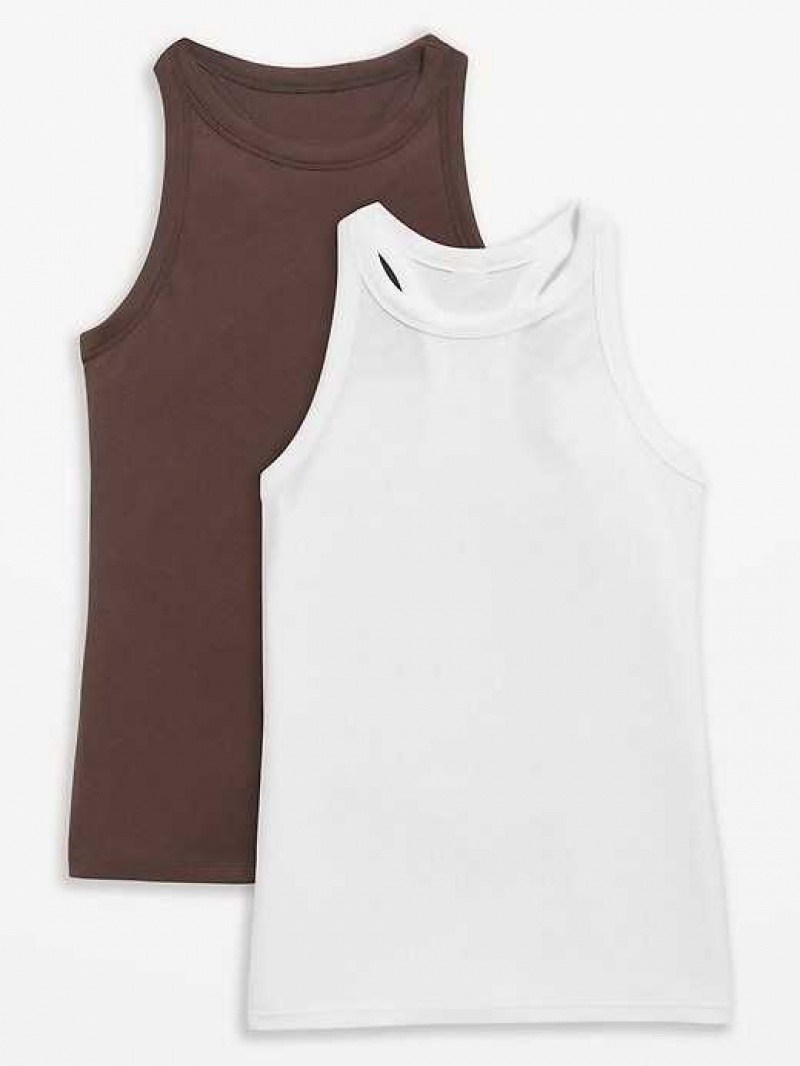 Old Navy UltraLite Rib-Knit Racerback Tank Top 2-Pack White / Brown | QJW346718