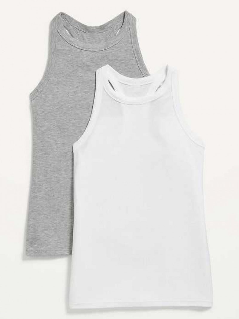 Old Navy UltraLite Rib-Knit Racerback Tank Top 2-Pack White / Grey | PDY439861