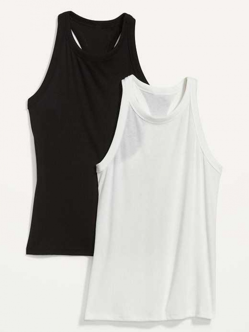 Old Navy UltraLite Rib-Knit Racerback Tank Top 2-Pack Black / White Stripes | JMU380921