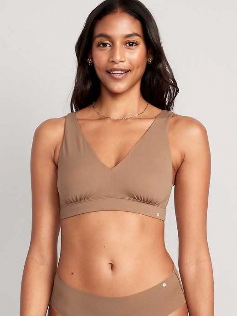 Old Navy V-Neck No-Show Bralette Top Cocoa Fawn | IYR281756