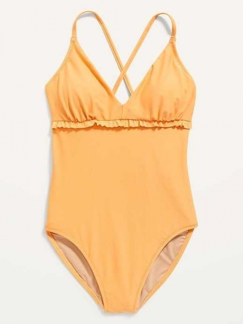 Old Navy V-Neck Ruffle-Trim Cutout One-Piece Swimsuit Mango | URK567098