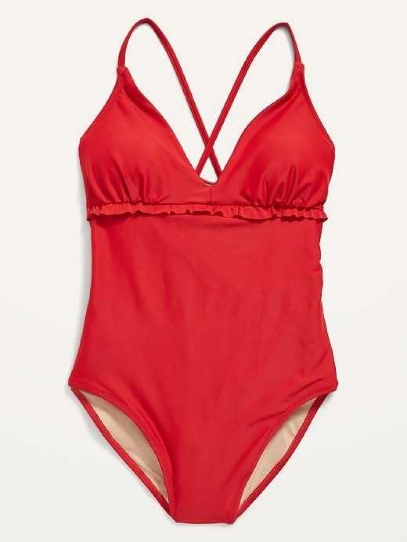 Old Navy V-Neck Ruffle-Trim Cutout One-Piece Swimsuit Corazon | MJC825716