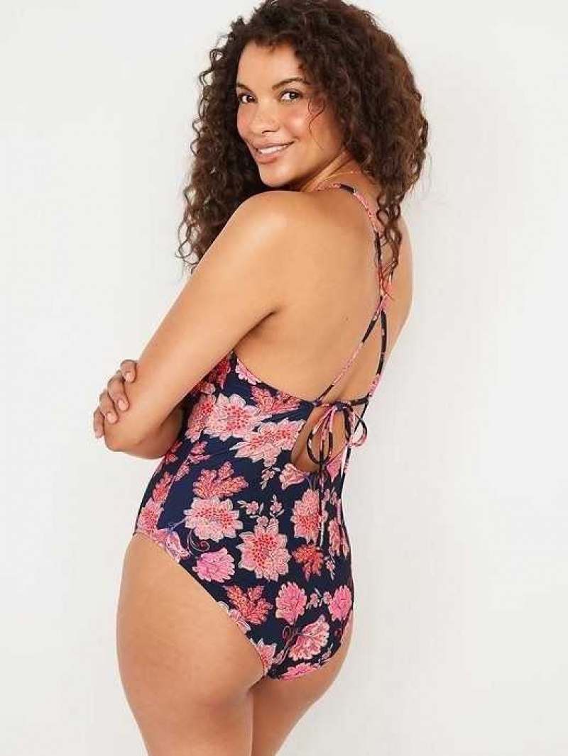 Old Navy V-Neck Ruffle-Trim Cutout One-Piece Swimsuit Flower | WRU521480