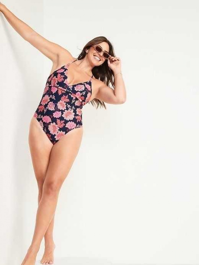 Old Navy V-Neck Ruffle-Trim Cutout One-Piece Swimsuit Flower | WRU521480