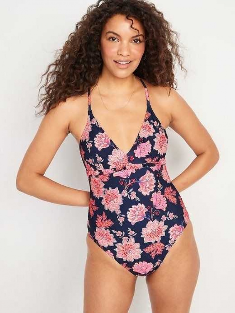 Old Navy V-Neck Ruffle-Trim Cutout One-Piece Swimsuit Flower | WRU521480