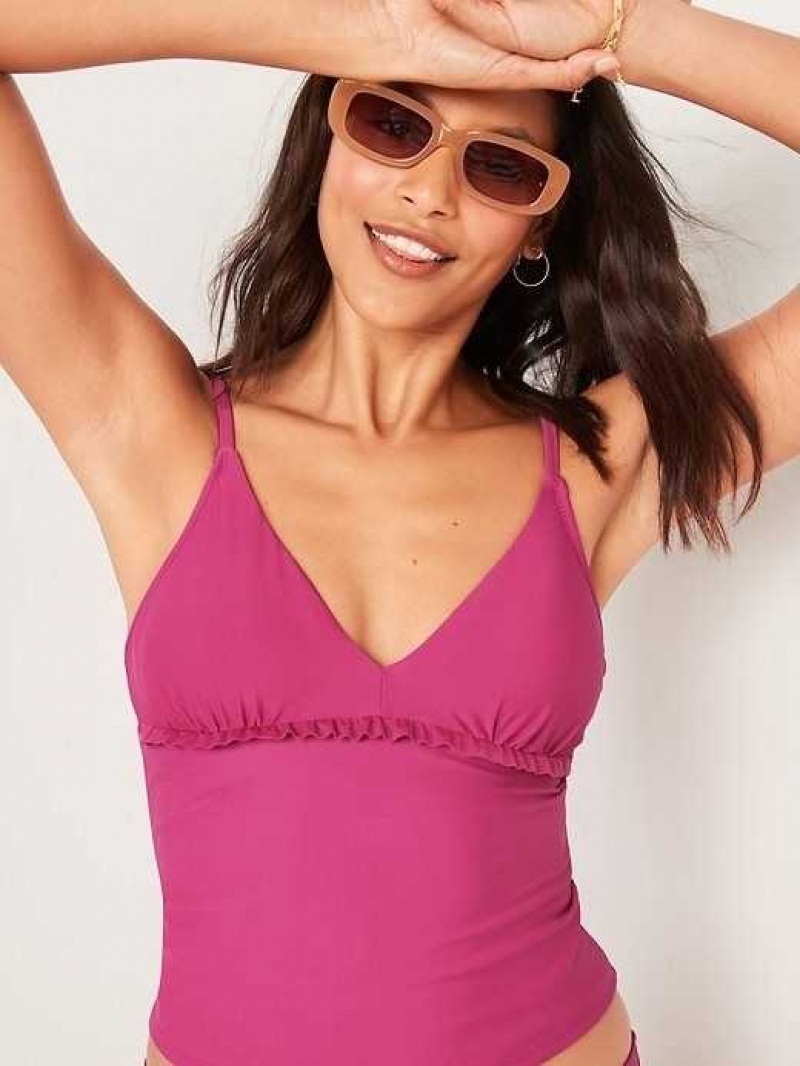 Old Navy V-Neck Ruffle-Trimmed Tankini Swim Top Raspberry Tart | BPY407651