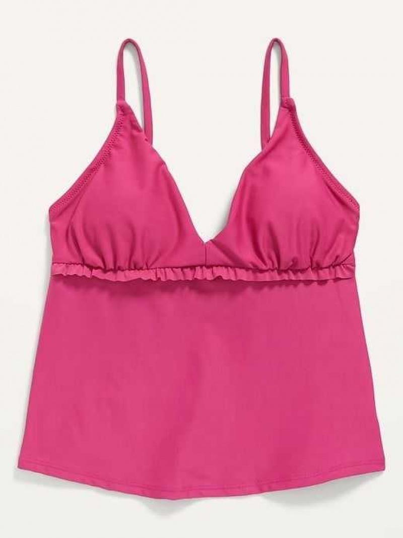 Old Navy V-Neck Ruffle-Trimmed Tankini Swim Top Raspberry Tart | BPY407651