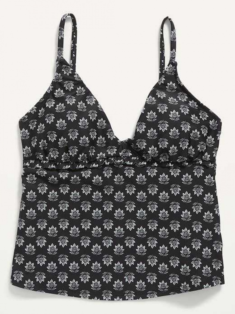 Old Navy V-Neck Ruffle-Trimmed Tankini Swim Top Black Flower | ARV428031