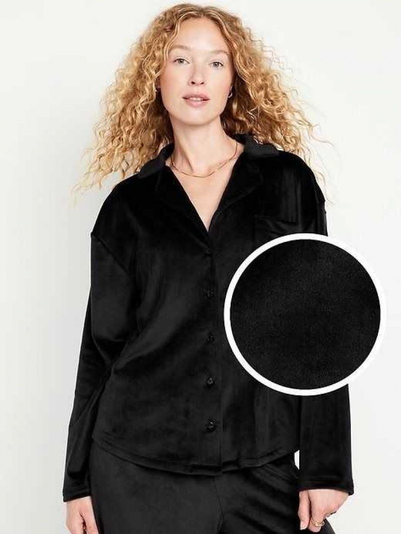 Old Navy Velour Pajama Shirt Black | VUP437190