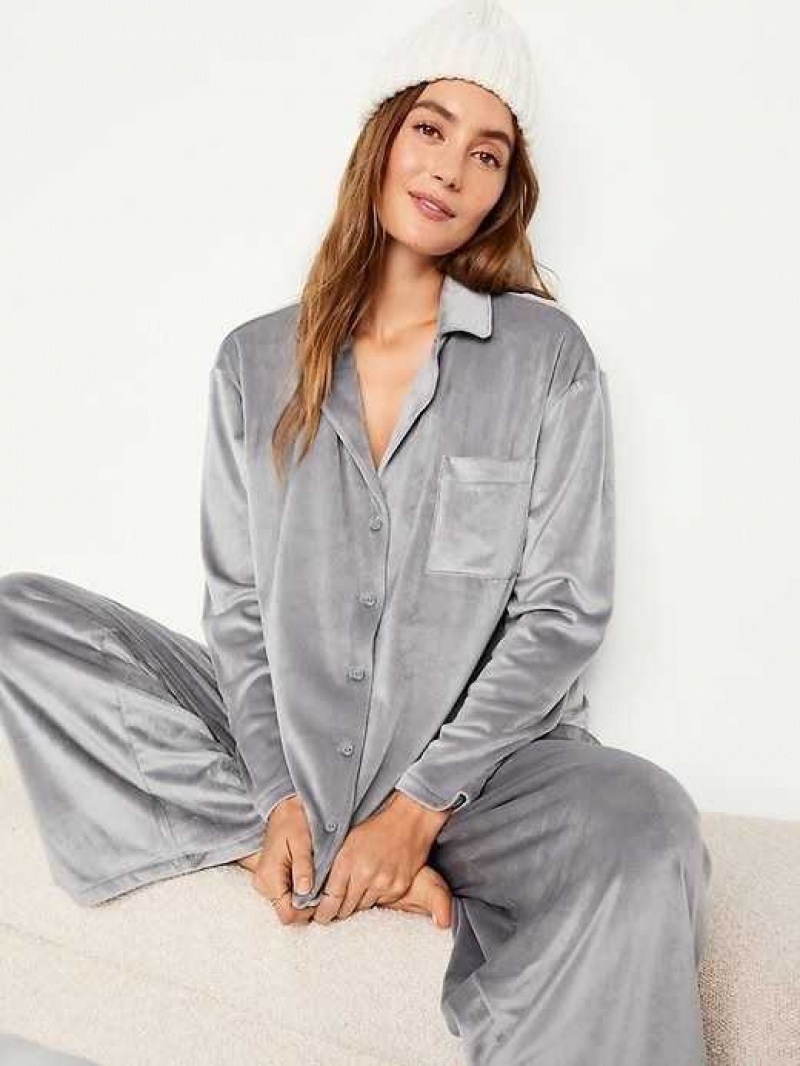 Old Navy Velour Pajama Shirt Cinder Smoke | FXY205497