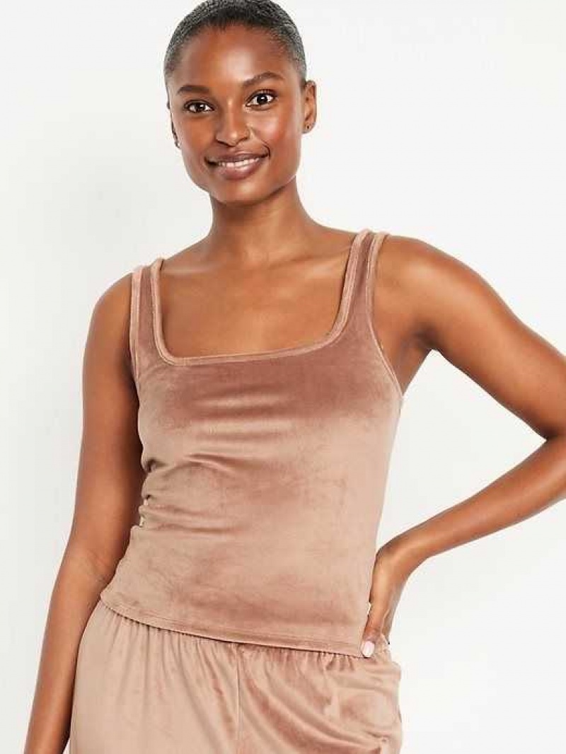 Old Navy Velour Pajama Tank Top Cocoa Fawn | CDM536148