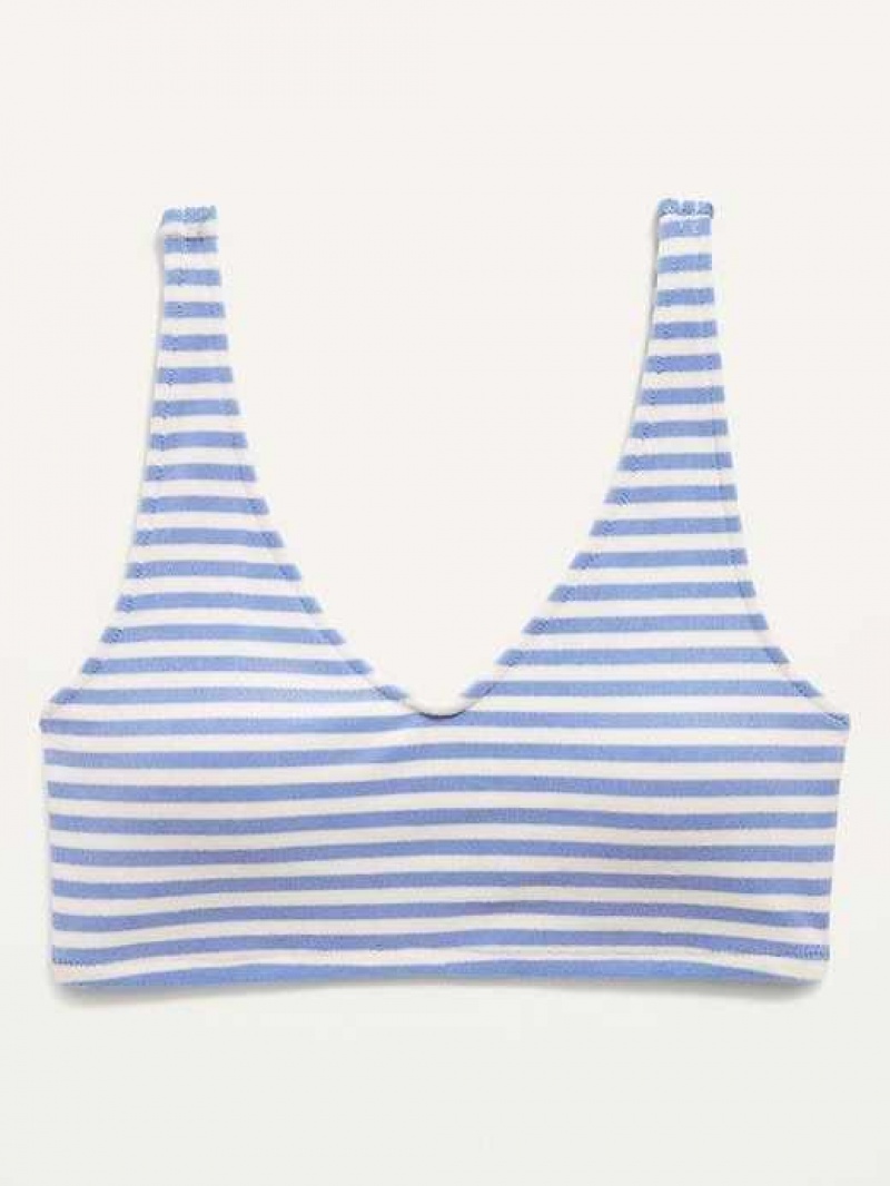 Old Navy Voop-Neck Striped Terry Classic Bikini Swim Top Blue Stripes | DLN296831