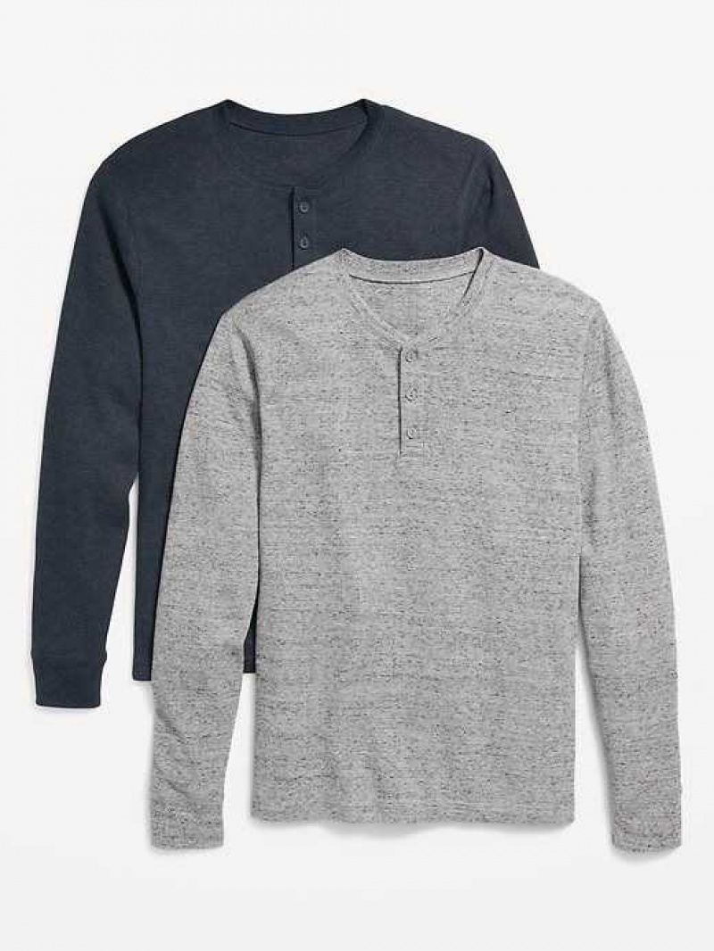 Old Navy Waffle-Knit Built-In Flex Henley T-Shirt 2-Pack Navy / Grey | YMT760254