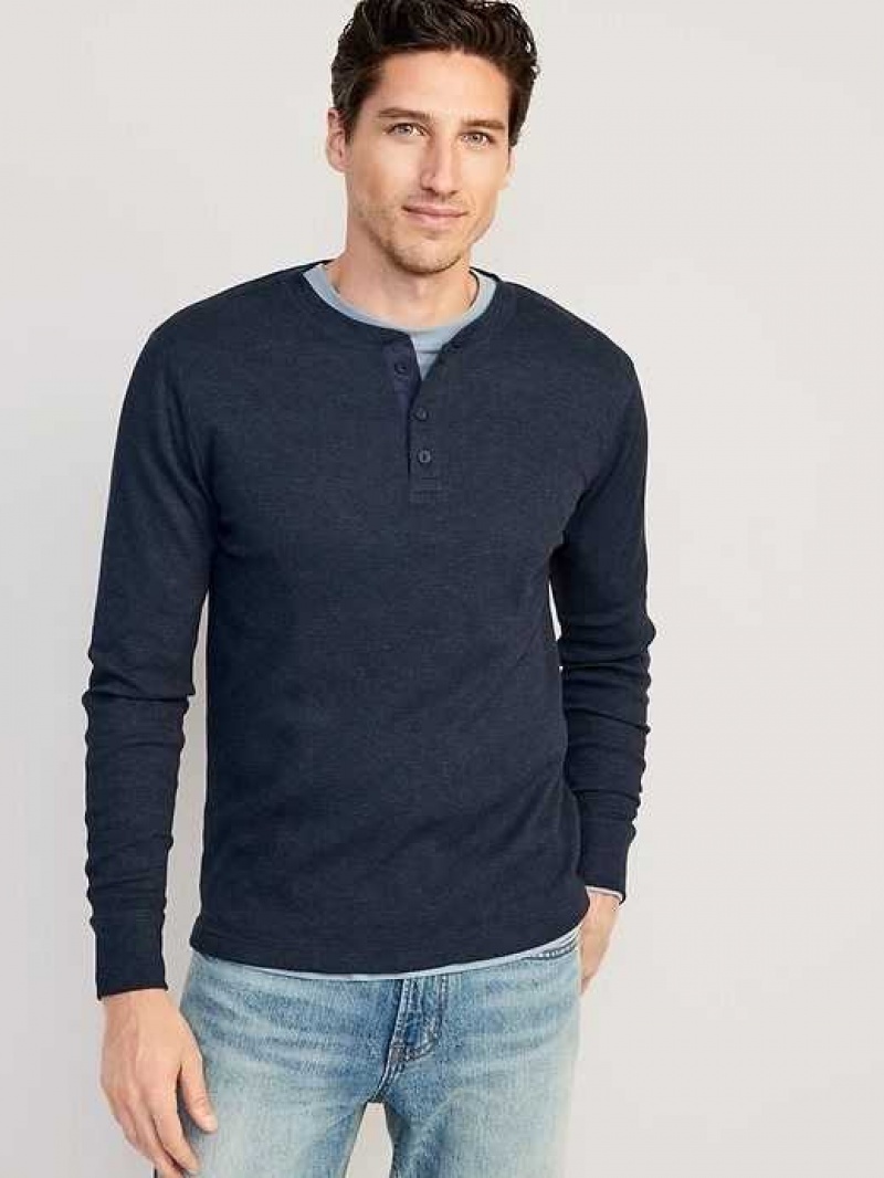 Old Navy Waffle-Knit Henley T-Shirt Navy | XBQ480963