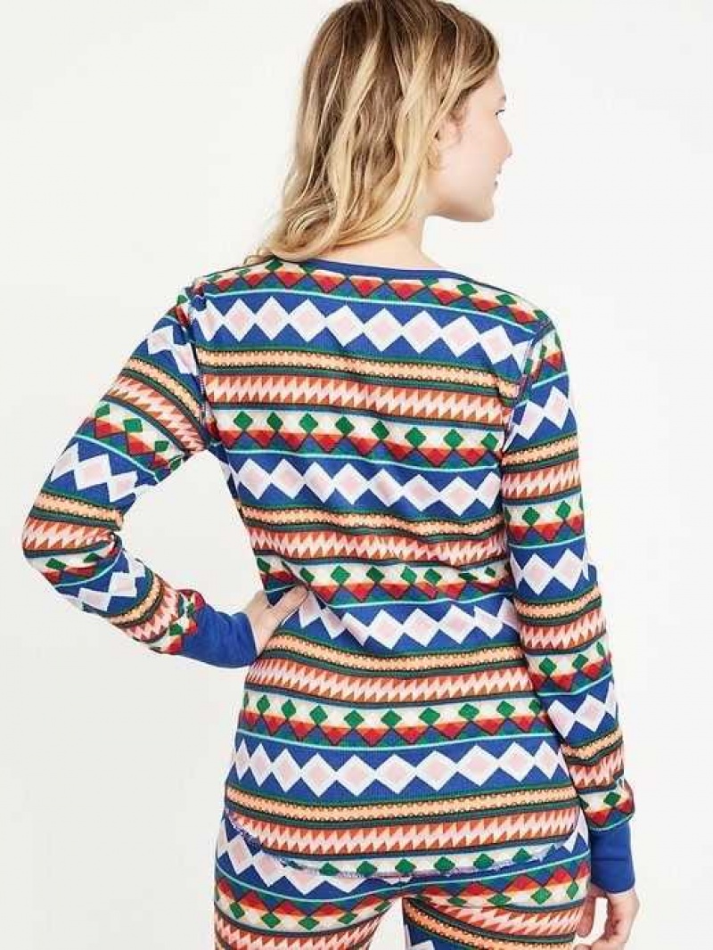 Old Navy Waffle-Knit Pajama Top Geo Fair Isle | ZVM052196