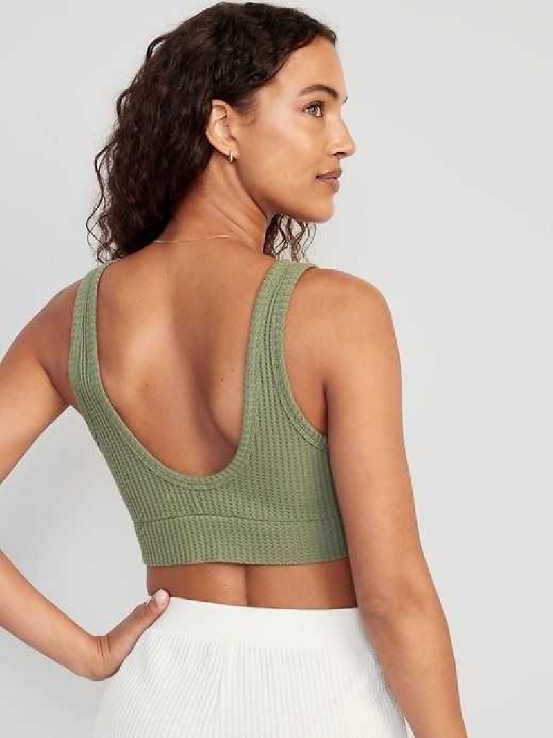 Old Navy Waffle-Knit V-Neck Pajama Bralette Top Olive | UTD105873