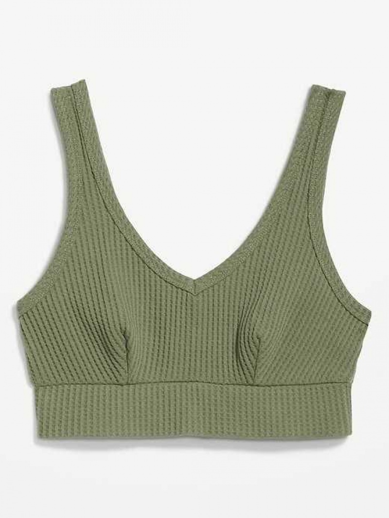 Old Navy Waffle-Knit V-Neck Pajama Bralette Top Olive | UTD105873