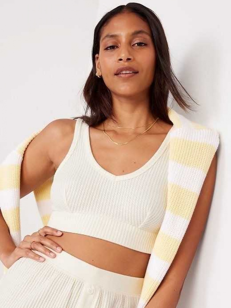 Old Navy Waffle-Knit V-Neck Pajama Bralette Top Creme De La Creme | RYO672841