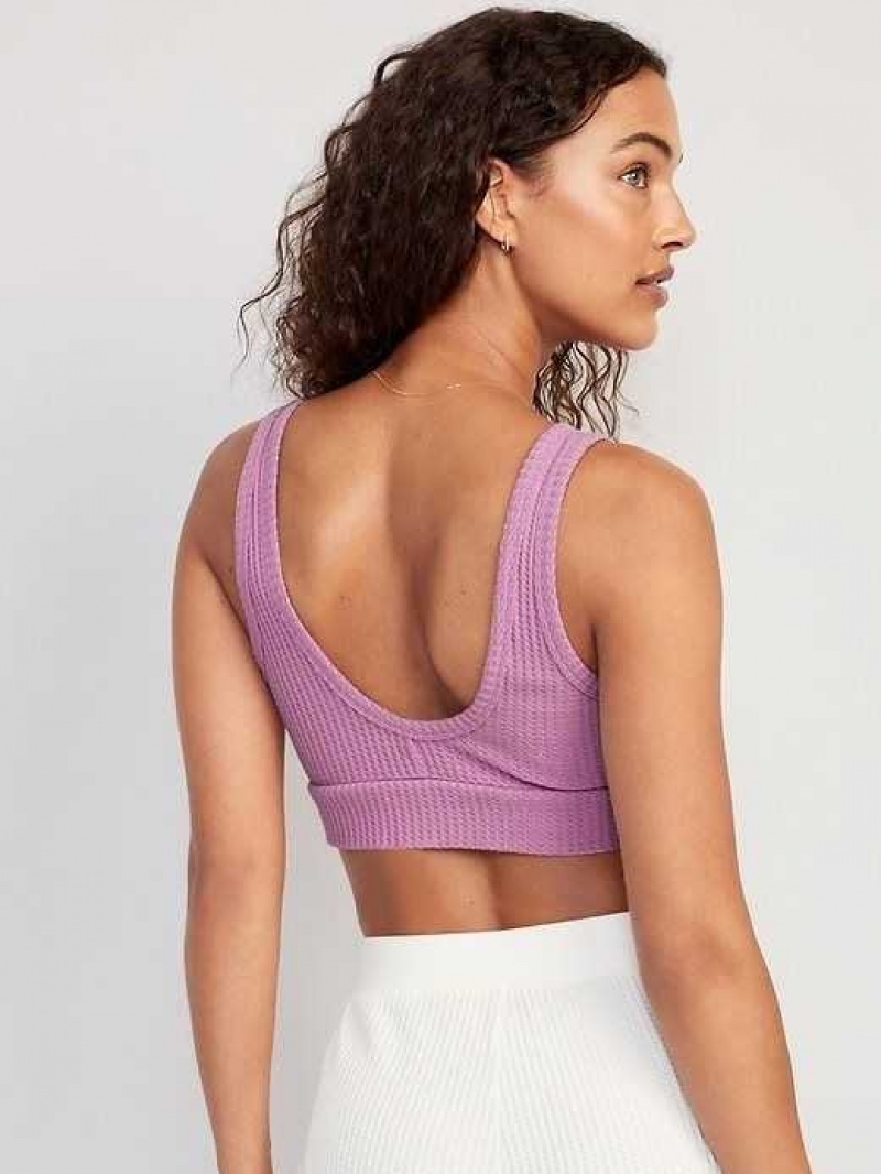 Old Navy Waffle-Knit V-Neck Pajama Bralette Top Purple | WKX318549