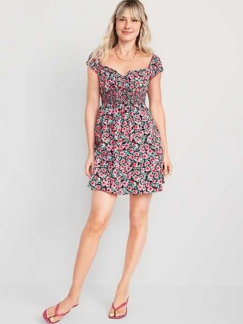 Old Navy Waist-Defined Floral Mini Dress Painted Floral | AZK648512