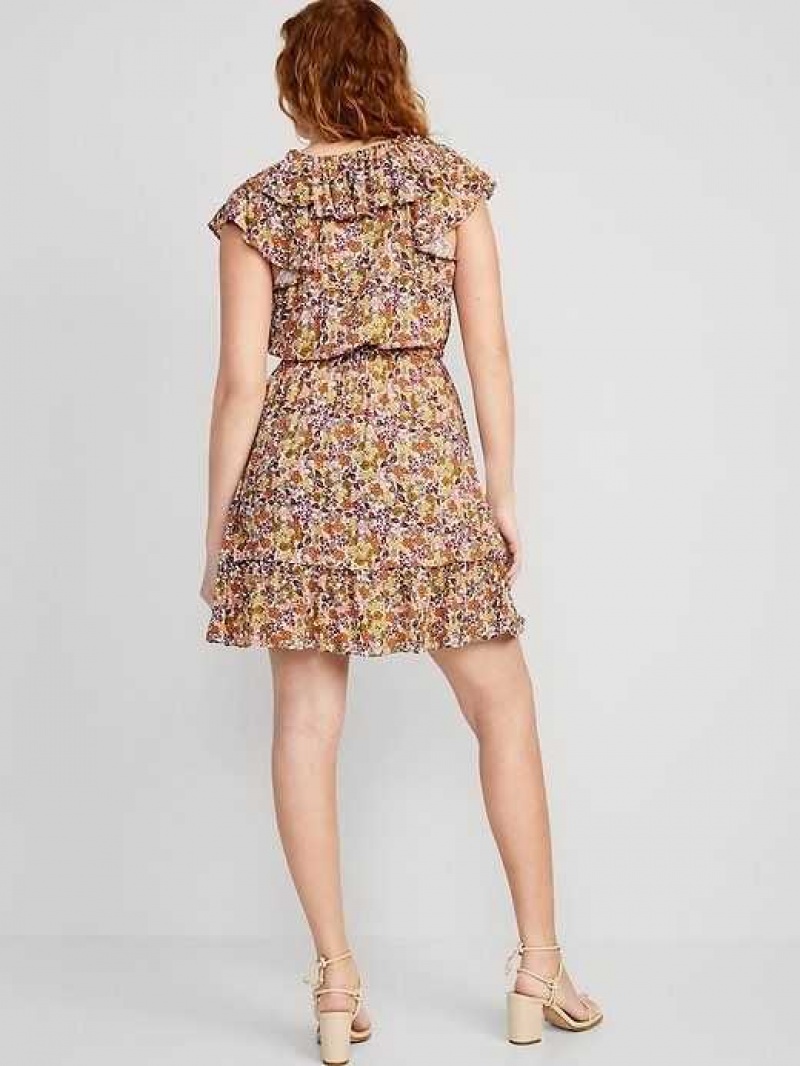 Old Navy Waist-Defined Flutter-Sleeve Floral Mini Dress Multifloral | YXZ062593