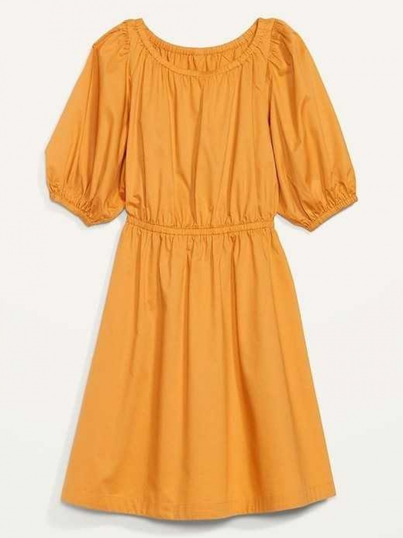 Old Navy Waist-Defined Poplin Puff Sleeve Mini Dress Gold | LRO627385