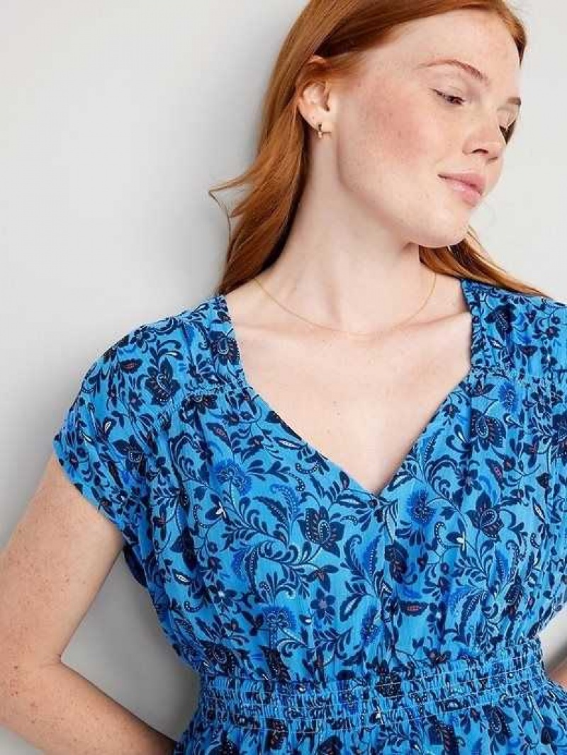 Old Navy Waist-Defined Printed Dolman-Sleeve Top Blue | OUH467092