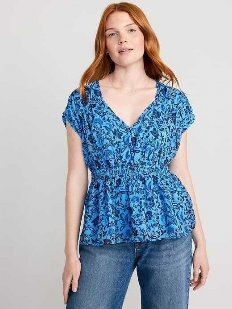 Old Navy Waist-Defined Printed Dolman-Sleeve Top Blue | OUH467092