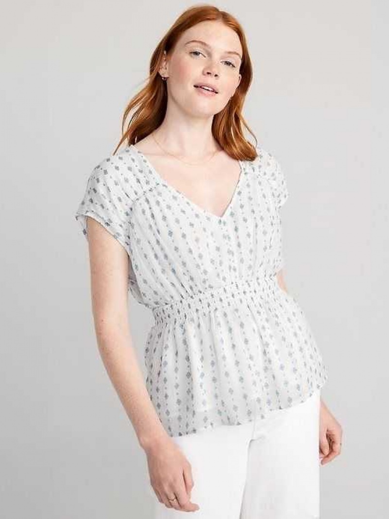 Old Navy Waist-Defined Printed Dolman-Sleeve Top White | IZU847619