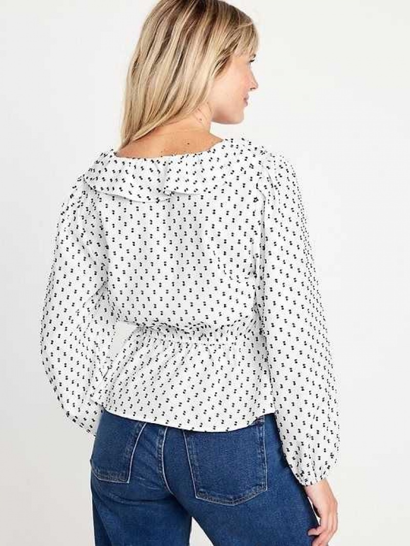 Old Navy Waist-Defined Ruffle-Trim Clip-Dot Top Creme De La Creme | DNR128934