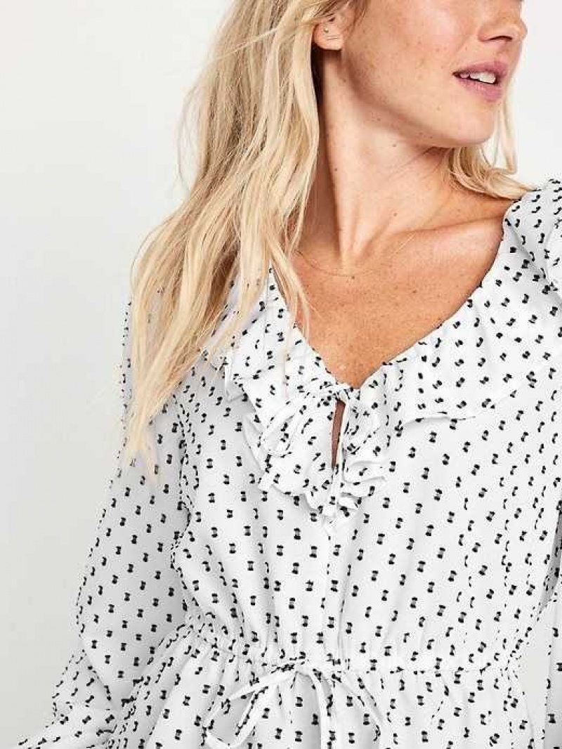 Old Navy Waist-Defined Ruffle-Trim Clip-Dot Top Creme De La Creme | DNR128934