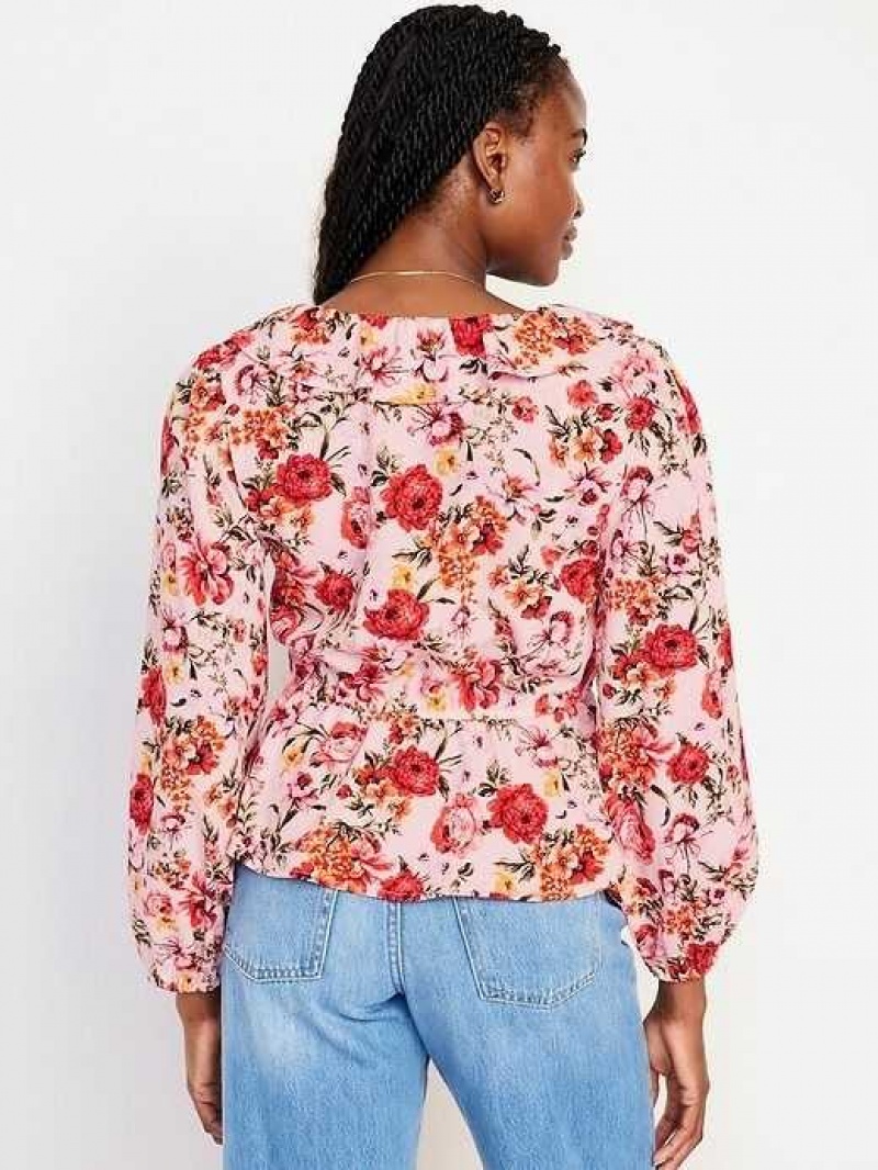 Old Navy Waist-Defined Ruffle-Trim Floral Top Multicolor | PKA950381