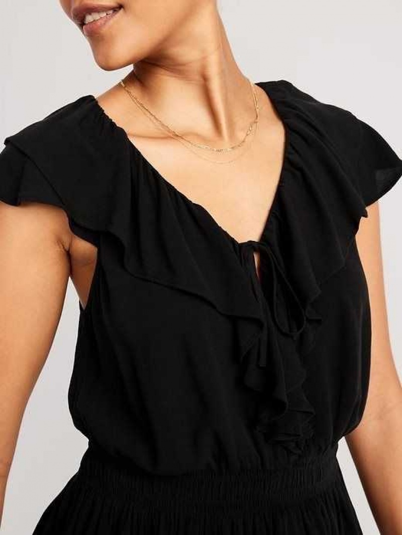 Old Navy Waist-Defined Ruffle-Trim Top Black | GFR328710